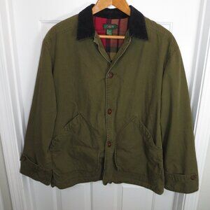 Vintage J Crew Barn Coat Men Med. Green Plaid Lined Chore Field Jacket Corduroy